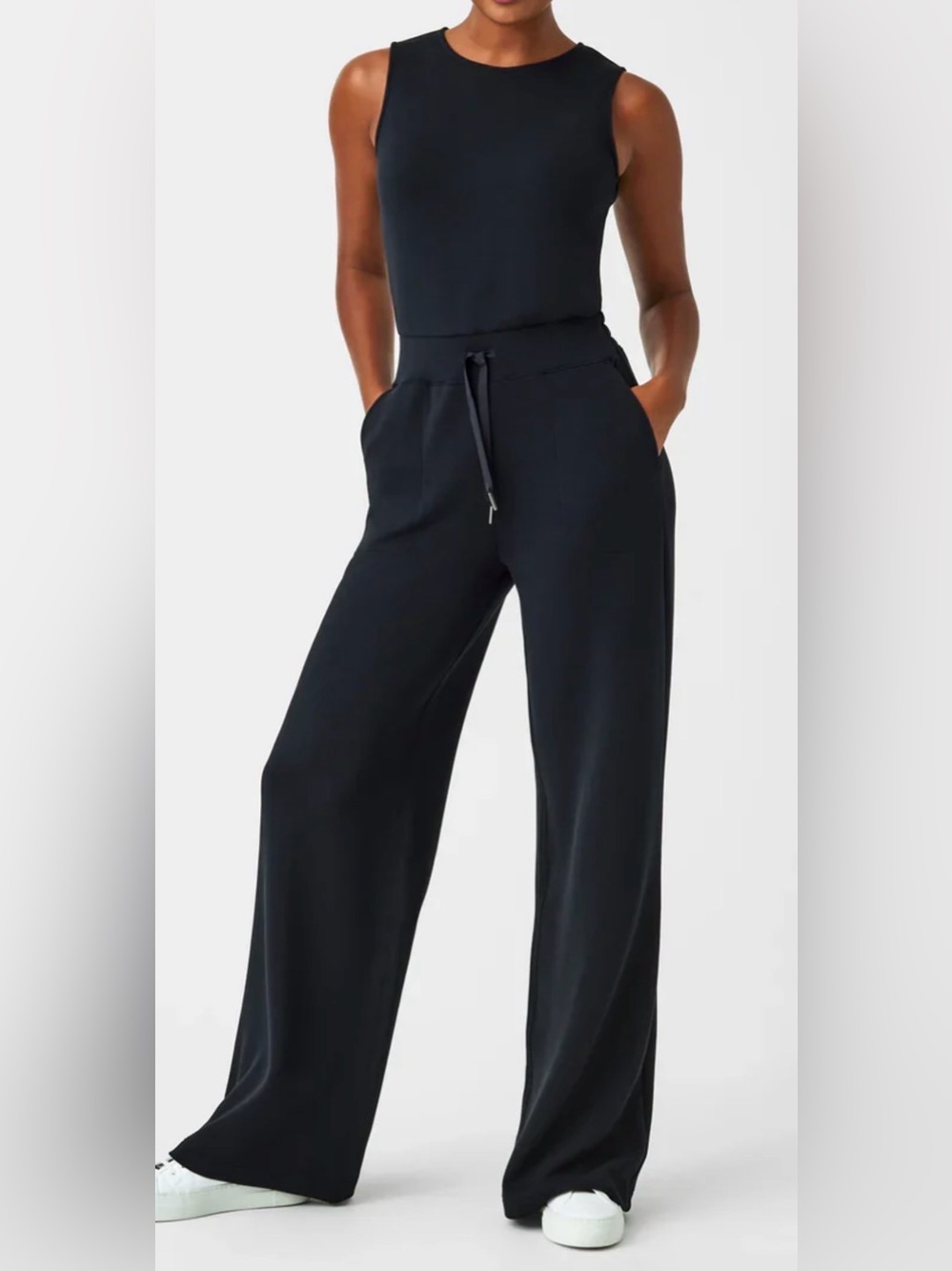 SPANX Black Wide-Leg Jumpsuit with Drawstring Waist